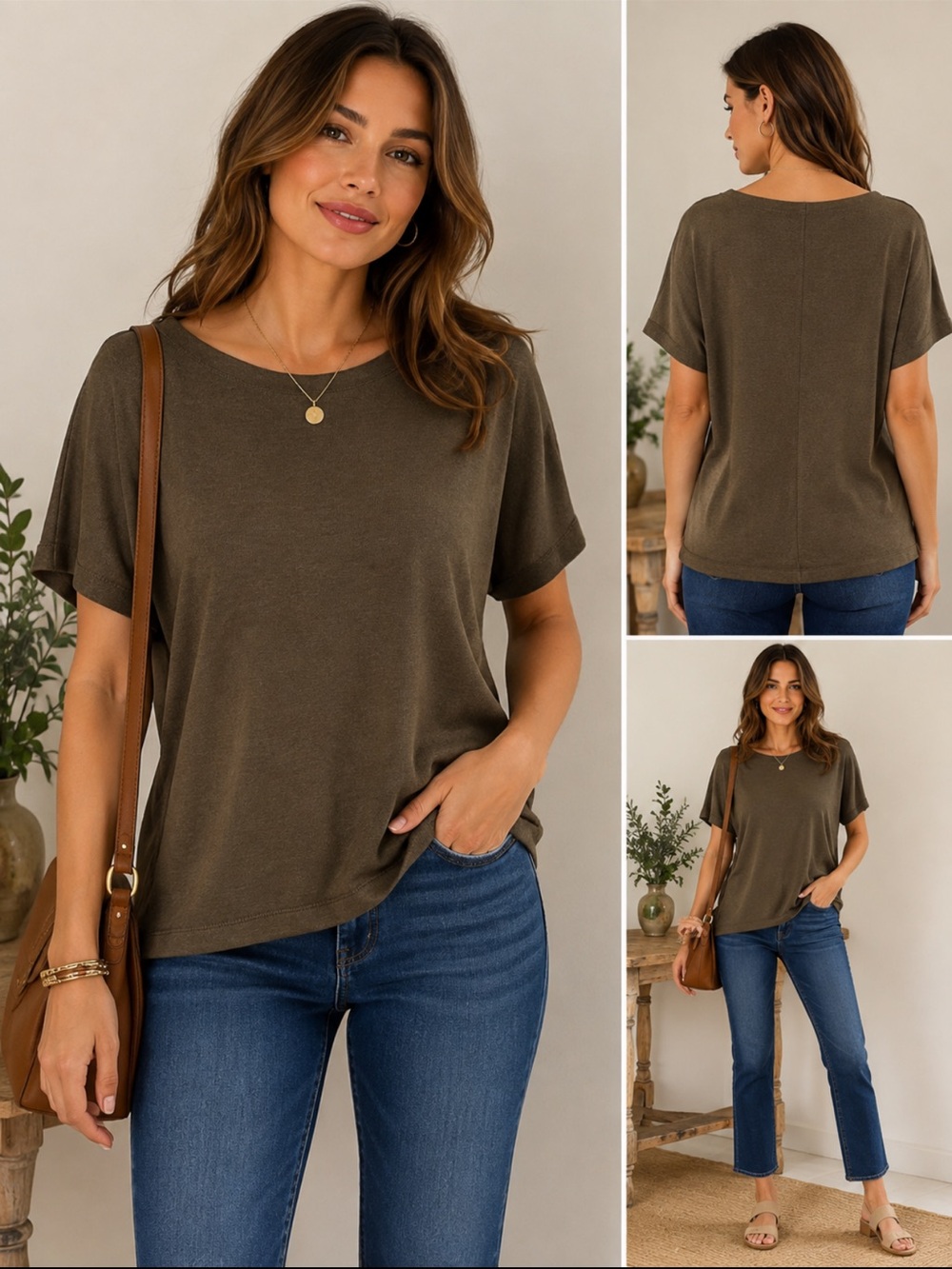 Max Studio Loden Olive Relaxed Short Sleeve knit sweater. S